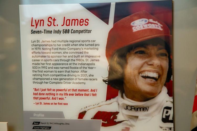 Lyn St. James placard at The Henry Ford Driven to Win Exhibit
