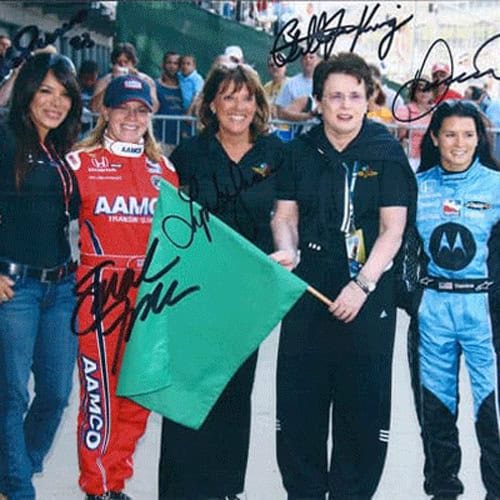 Autographed photo 2007 Indy 500 Billie Jean King with women racers
